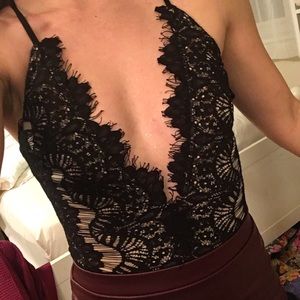 Black and nude Lace Bodysuit